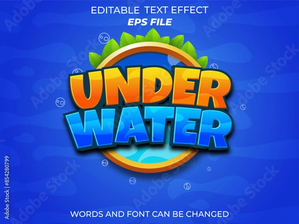 Fototapeta under water text effect, font editable, typography, 3d text for games. vector templatef