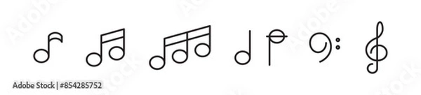Fototapeta Set of  music notes symbols,  Line icon of Musical notes. Simple musical notes icons vector illustration. Isolated music notes on transparent background. 