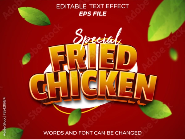 Fototapeta fried chicken text effect, font editable, typography, 3d text. vector template