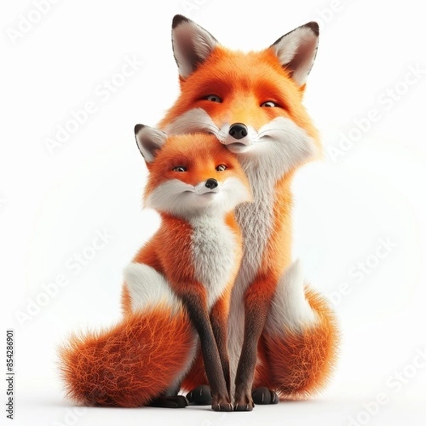 Fototapeta Fox. 3D rendering cute animal isolated over white background.