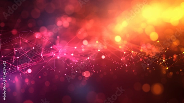 Fototapeta Abstract red and purple background with interconnected lines and dots.