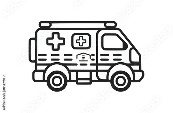 Fototapeta Ambulance black icon, isolated on white background. Vector illustration.