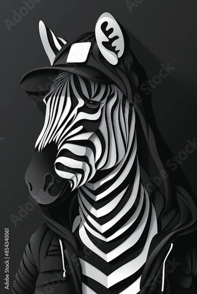 Fototapeta Zebra in hoodie urban style paper cut art.
