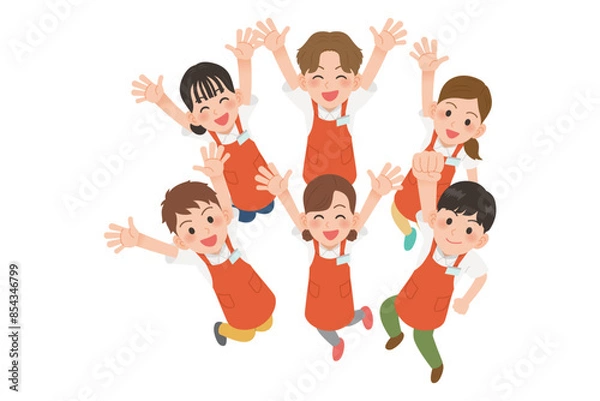 Obraz ジャンプしているレジ店員