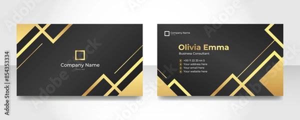 Fototapeta Abstract black gold luxury horizontal business card, Luxury blue and gold business design template