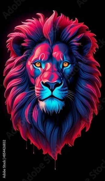 Fototapeta a design lion, headshot soft neon light,vector art