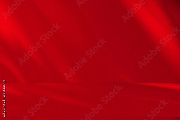 Fototapeta Wall interior background, studio and backdrops show products. with leaf shadow from window color red and white. background for text insertion and presentation of product	