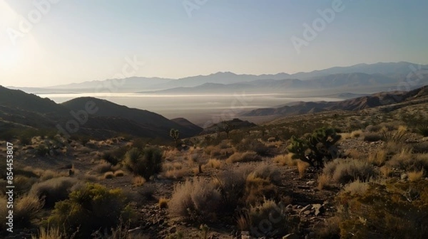 Fototapeta Realistic desert landscape. Beautiful view on realistic sand dunes. Made with generative ai
