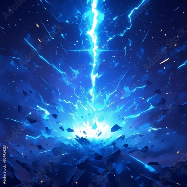 Obraz Blue lightning beam falls from the sky.