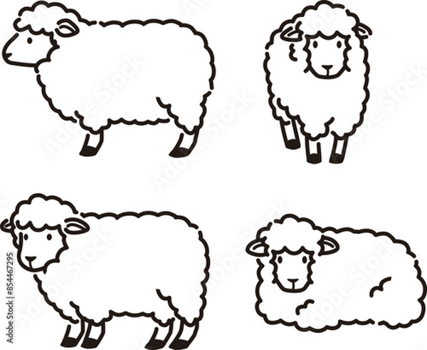 Obraz シンプルでかわいい羊のイラストセット