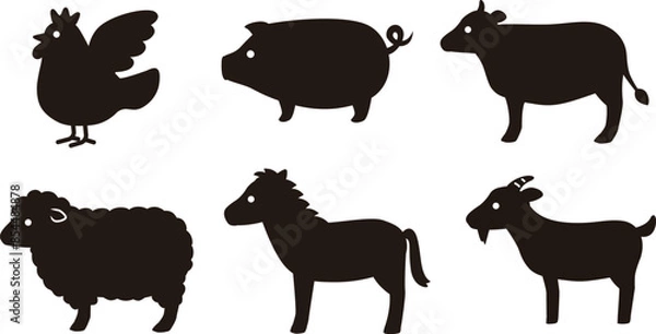 Obraz シンプルな家畜、食肉動物のシルエットイラスト