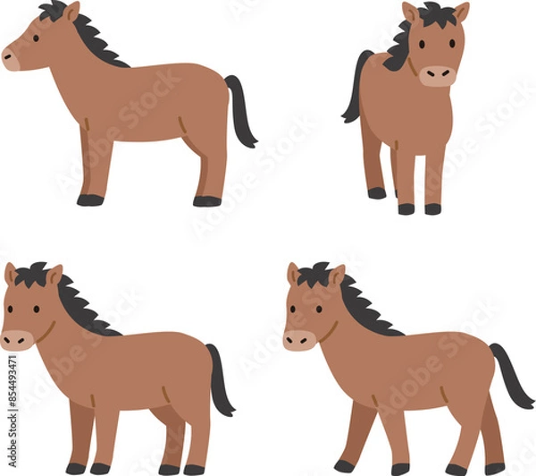 Obraz シンプルでかわいい馬のイラストセット