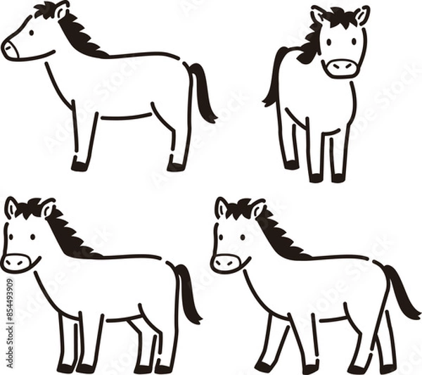 Obraz シンプルでかわいい馬のイラストセット