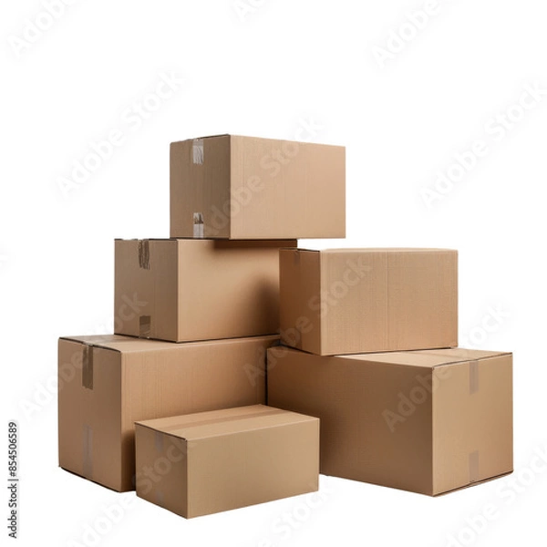 Fototapeta Transparent background boxes or parcels. Create a shipping infographic with a transparent parcels box image.