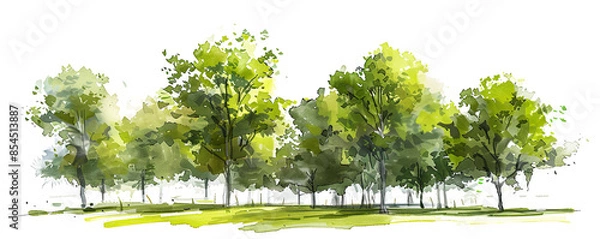 Obraz Trees in the park sketch drawing in watercolor ink painting element design, isolated on white background, png