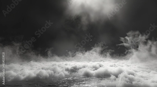 Obraz Smoke black ground fog cloud floor mist background steam dust dark white horror overlay. Ground smoke haze night black water atmosphere 3d magic spooky smog texture isolated transparent effect circle