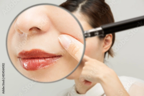 Obraz ルーペでほうれい線を拡大する。.