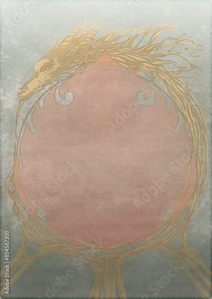 Fototapeta 水彩風ドラゴンと炎の背景