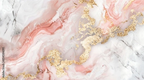 Fototapeta A generative AI marble background with a seamless blend of soft white, pink, and gold tones, ideal for creating a refined and elegant surface texture