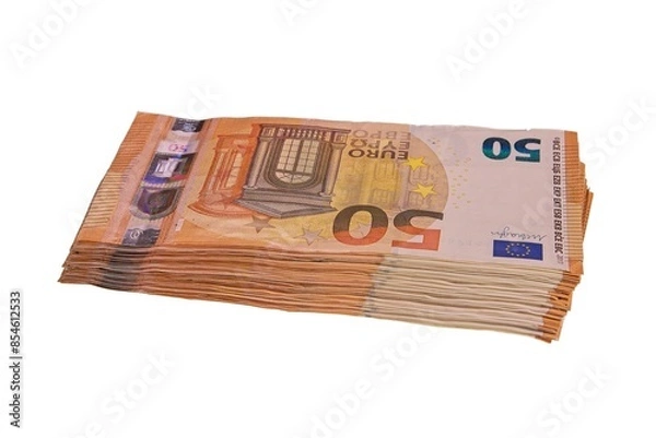 Fototapeta Closeup of stack of 50 euro notes.