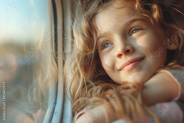 Fototapeta Excited family having car train bus travel trip vacation time, Generative AI illustration