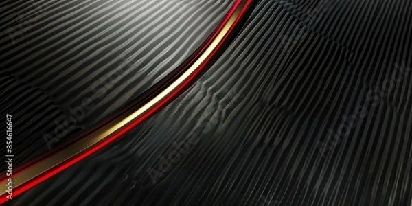 Fototapeta a carbon fiber background with one red and one gold line, 2:1, banner website, ads banner, landing page, industrial carbon  black wallpaper