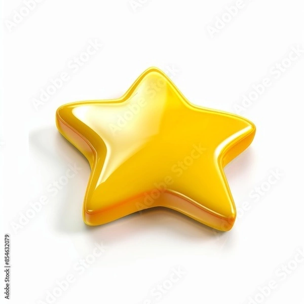 Fototapeta Golden rating star volume design with yellow four pointed star realistic 3d icon, modern glossy badge, win award tag label, and gold rating star volume design