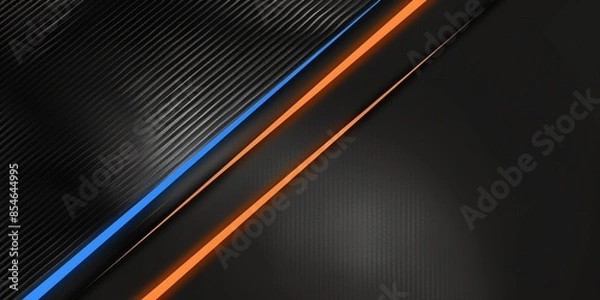 Fototapeta a carbon fiber background with one cyan and one orange line, 2:1, banner website, ads banner, landing page, industrial carbon wallpaper 