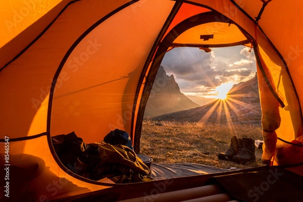 Fototapeta Sunrise na kempingu w północnej Szwecji