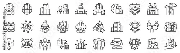 Fototapeta Set of 30 outline icons related to corporate. Linear icon collection. Editable stroke. Vector illustration