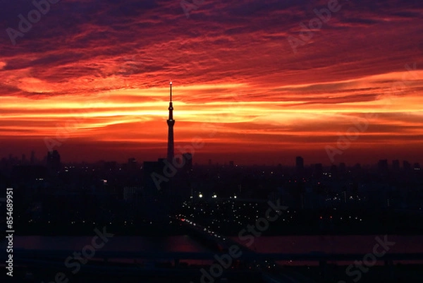 Fototapeta 夕焼け都市