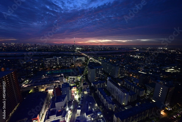 Fototapeta 夕焼け都市