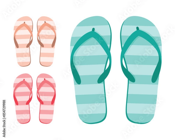 Fototapeta Seth s beach flip-flops. Colorful flip-flops. Summer beach shoes in cartoon style. Vector illustration