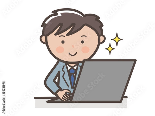 Fototapeta パソコン作業を頑張る男性ビジネスマンのイラスト