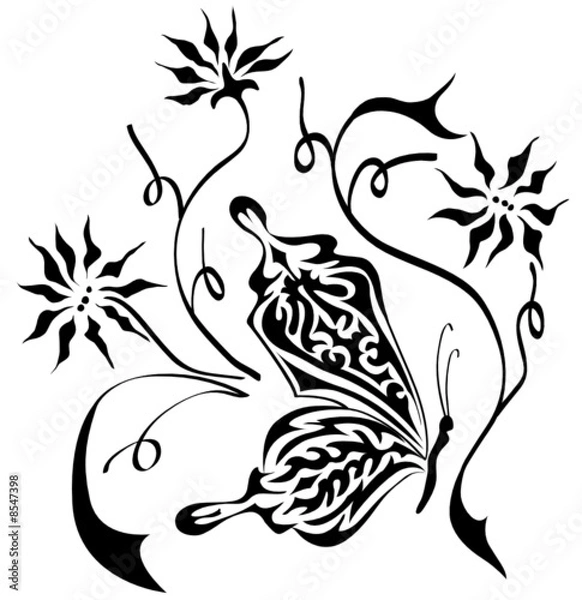 Fototapeta Flowers and the butterfly