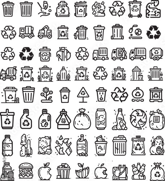 Fototapeta 70 Garbage line art Icons set