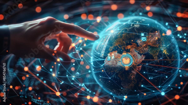 Fototapeta ネットワークに触れる手