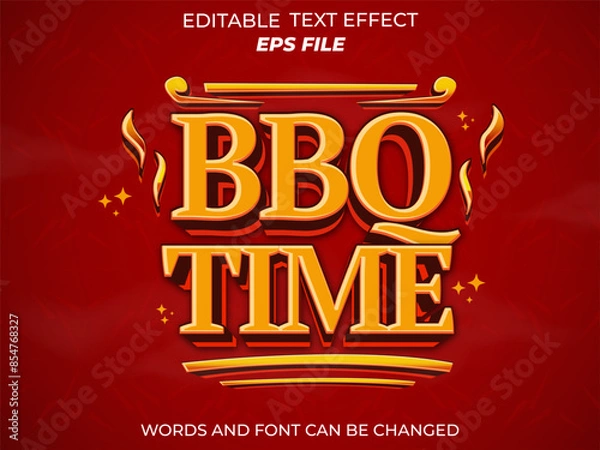 Fototapeta bbq time text effect, font editable, typography, 3d text. vector template