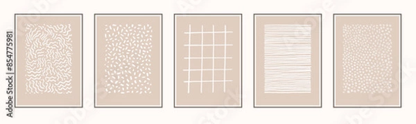 Fototapeta Set of Mid Century style art prints in vector. Contemporary wall art in neutral beige colors. Wall decoration, brochure covers. Modern aesthetic artistic pattern collection illustration