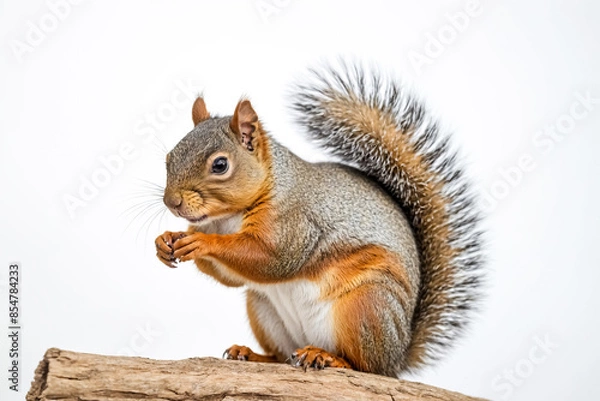 Obraz Squirrel on a Branch with White Background