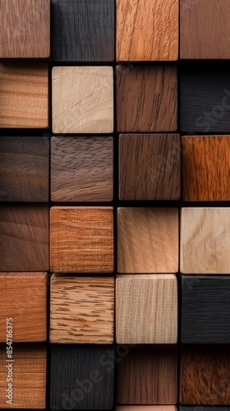 Fototapeta Abstract background of wood blocks in various shades and textures.