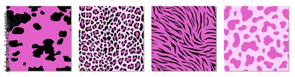 Obraz Animal seamless patterns. Vector set. Retro collection. Black and pink backgrounds. Fabric, textile print.