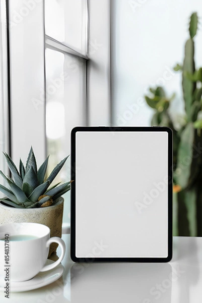 Obraz Tablet vertical screen mockup on the table	
