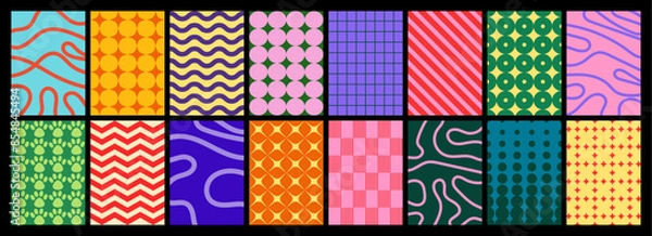 Obraz collection of textured vector backgrounds with simple and fun repeating patterns. Abstract colorful funky backgrounds for cards, posters, covers, banners, or branding.