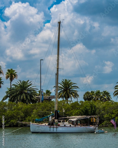 Obraz Relaxing on a Moored Sailboat