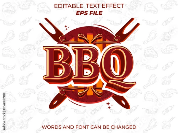 Fototapeta bbq text effect, font editable, typography, 3d text. vector template