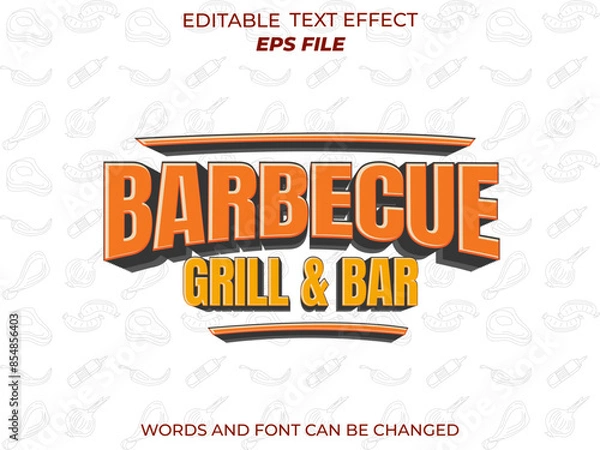 Fototapeta barbecue text effect, font editable, typography, 3d text. vector template