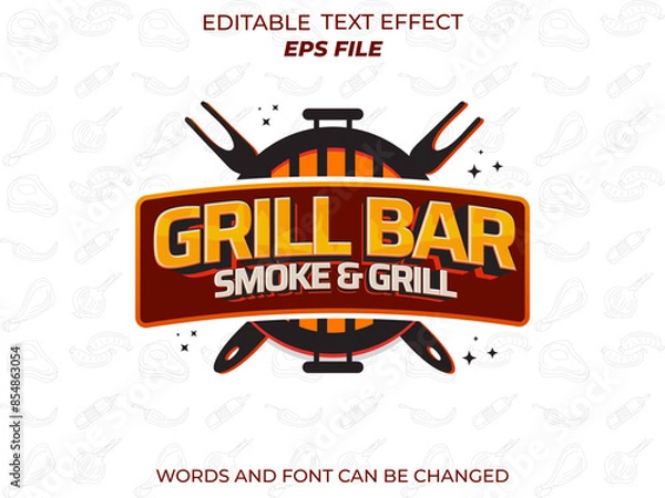 Fototapeta grill bar text effect, font editable, typography, 3d text. vector template