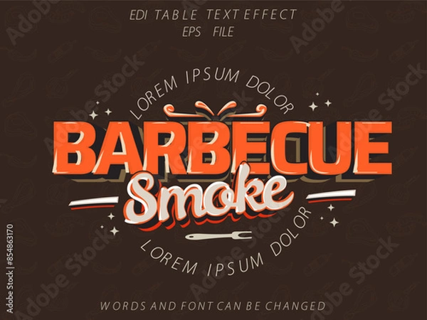 Fototapeta barbecue smoke text effect, font editable, typography, 3d text. vector template