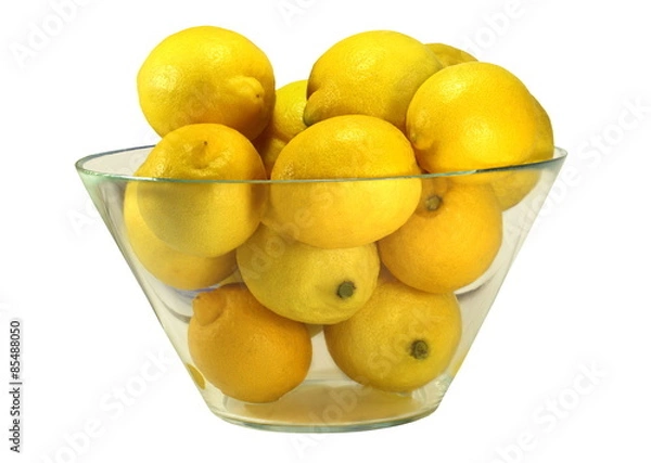 Obraz Bowl of Lemons – Glass bowl filled with juice yellow lemons 